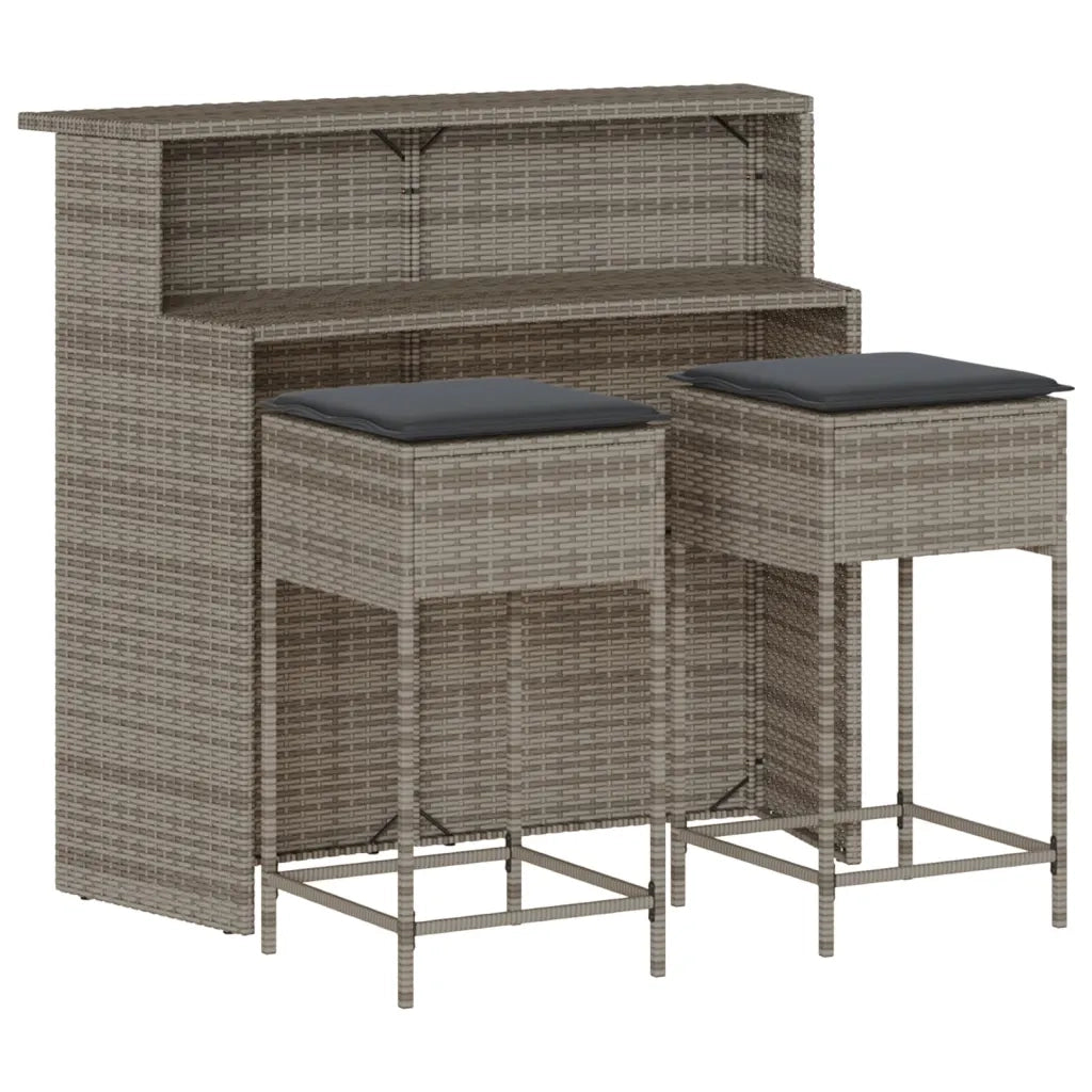 Set Bar da Giardino 3pz | Set Salotto da Giardino con Cuscini Grigio in Polyrattan