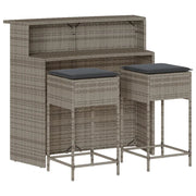 Set Bar da Giardino 3pz | Set Salotto da Giardino con Cuscini Grigio in Polyrattan