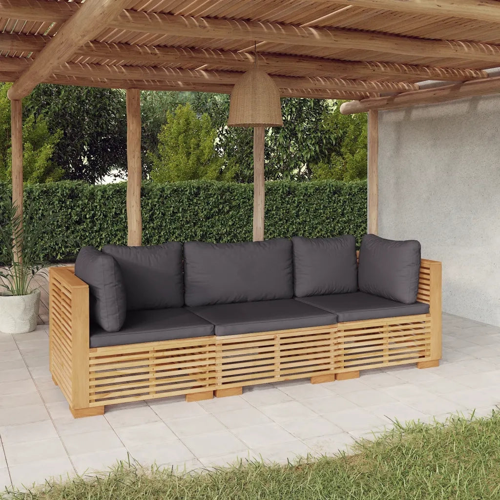 Set Divani da Giardino 3 pz con Cuscini Legno Massello di Teak 3100866