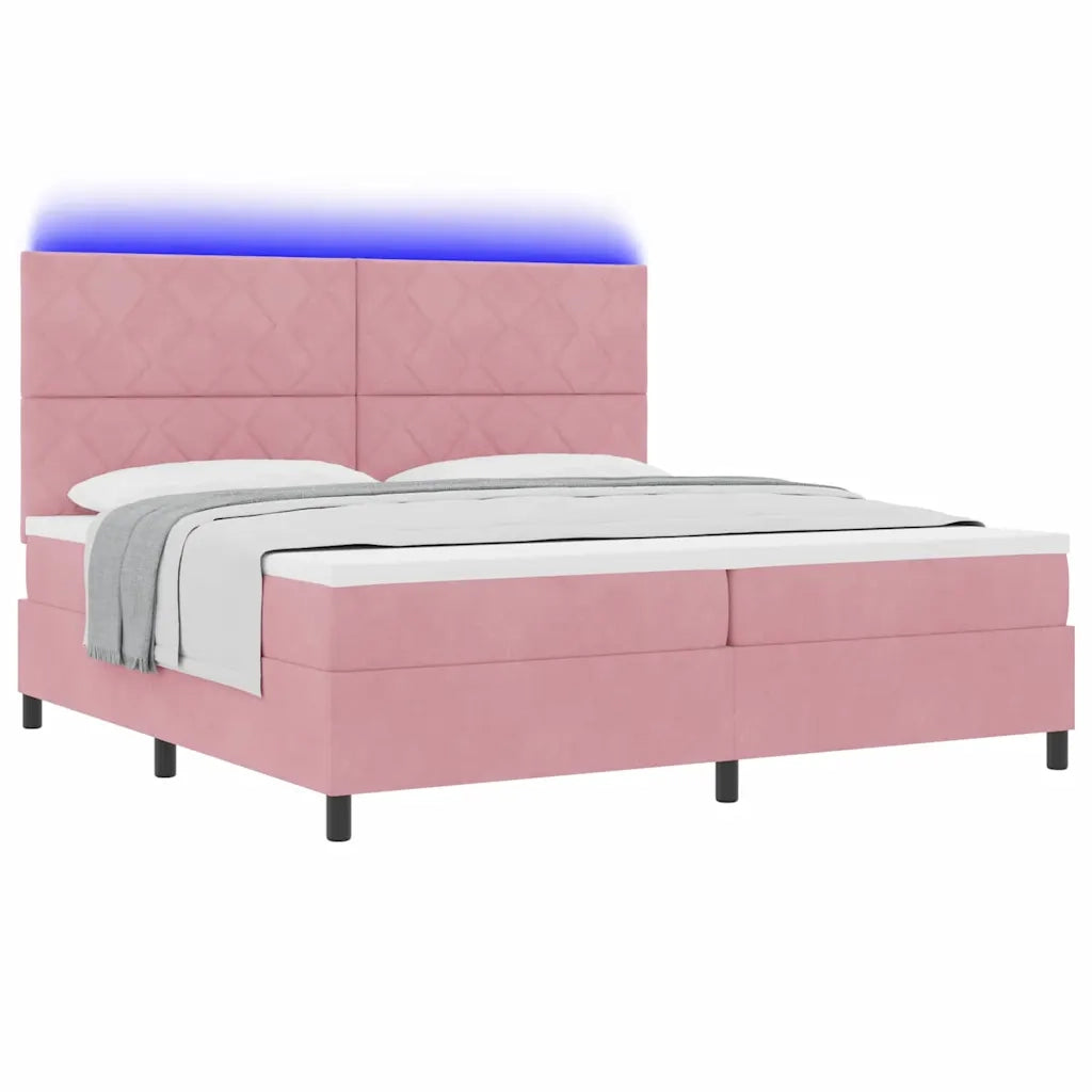 Letto a Sorgente LED con materasso Rosa 200 x 200 cm Velluto 3343405
