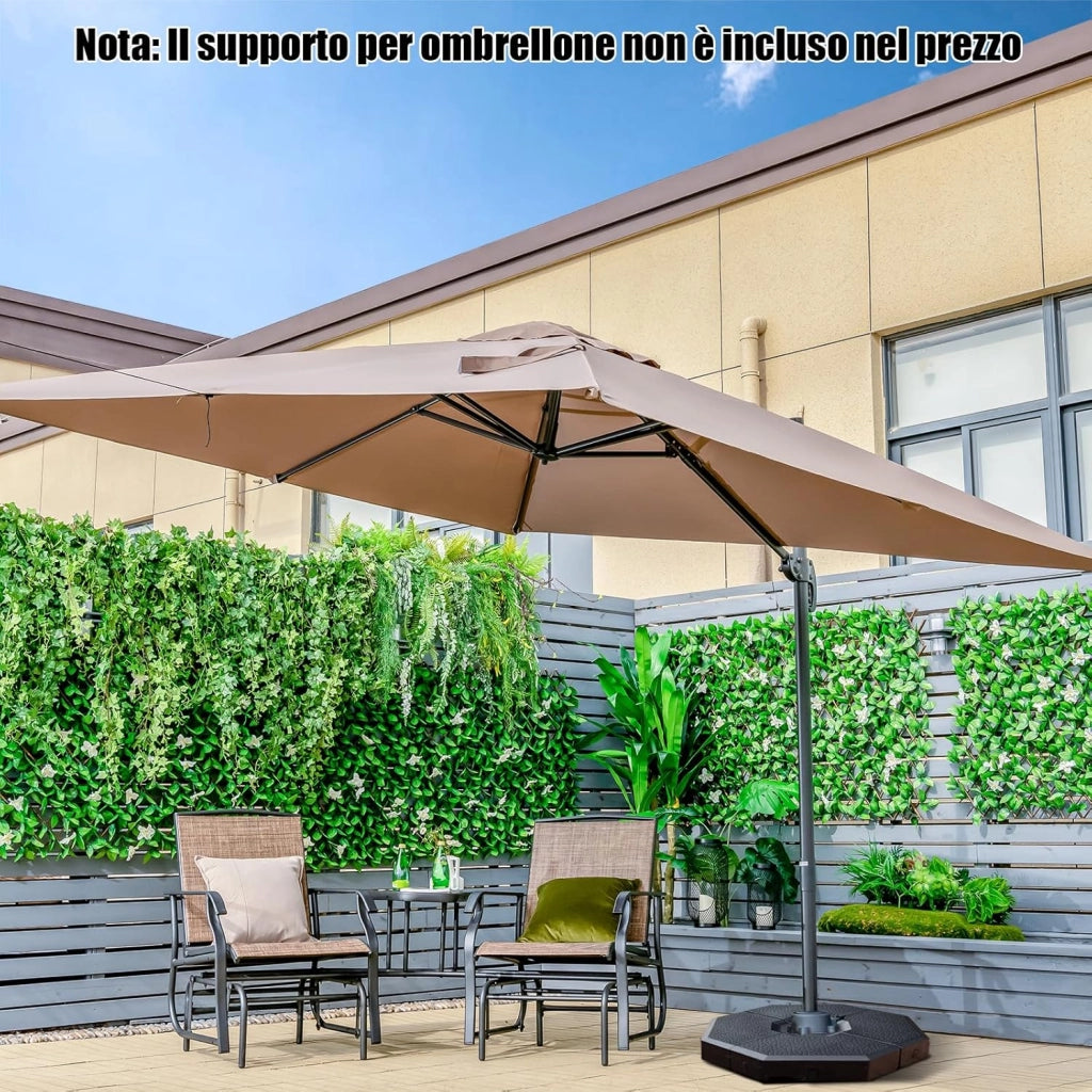 Ombrellone da Giardino 300 x 300cm | 3 Inclinazioni, Rotazione 360°, Manovella, 8 Stecche, Base Incrociata per Esterno (Caffè, 300 x 300 x 273 cm)