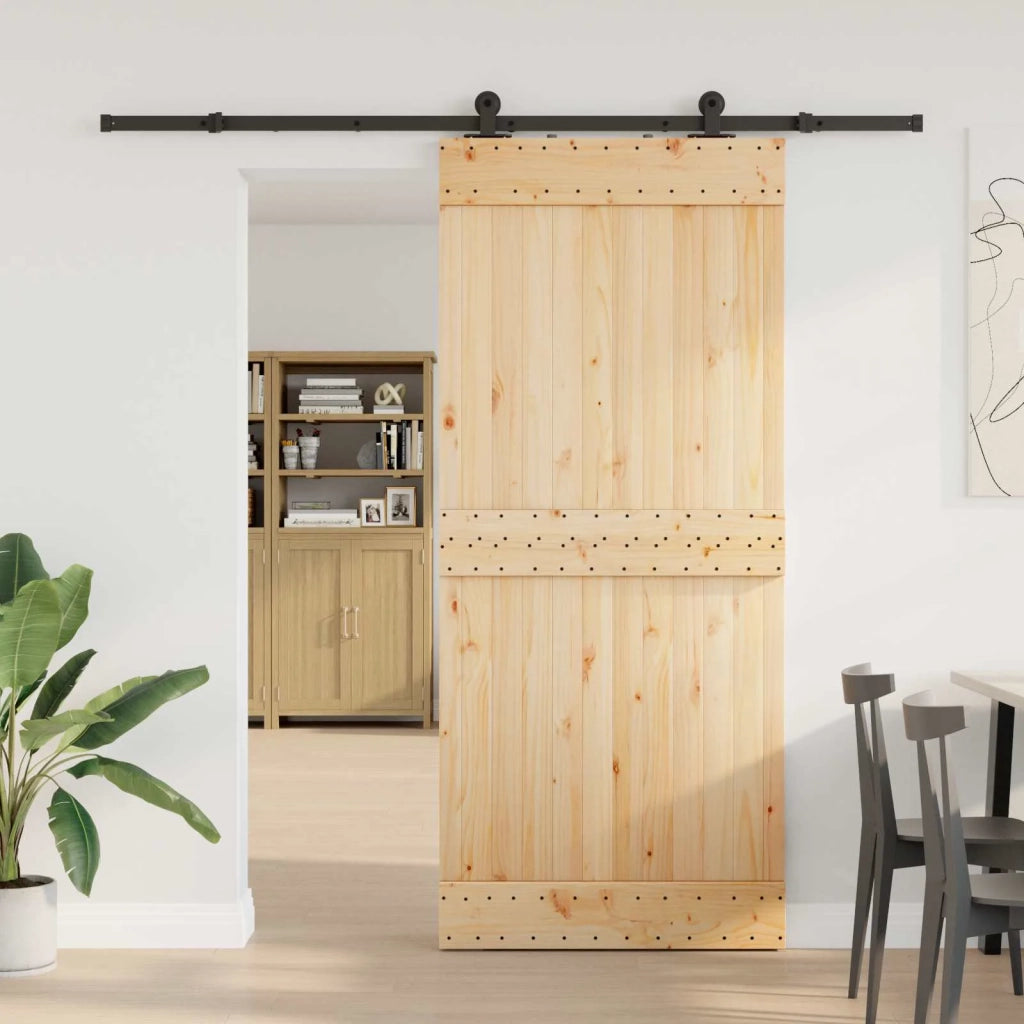 Porta scorrevole NARVIK Naturale e Nero 90 x 210 cm (213,5 cm) 3445272