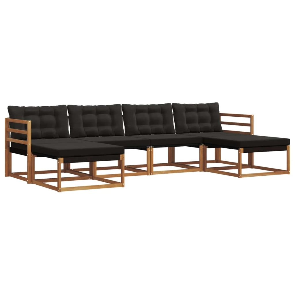 Set di divani da esterno con cuscino 6 pcs Naturale e Nero