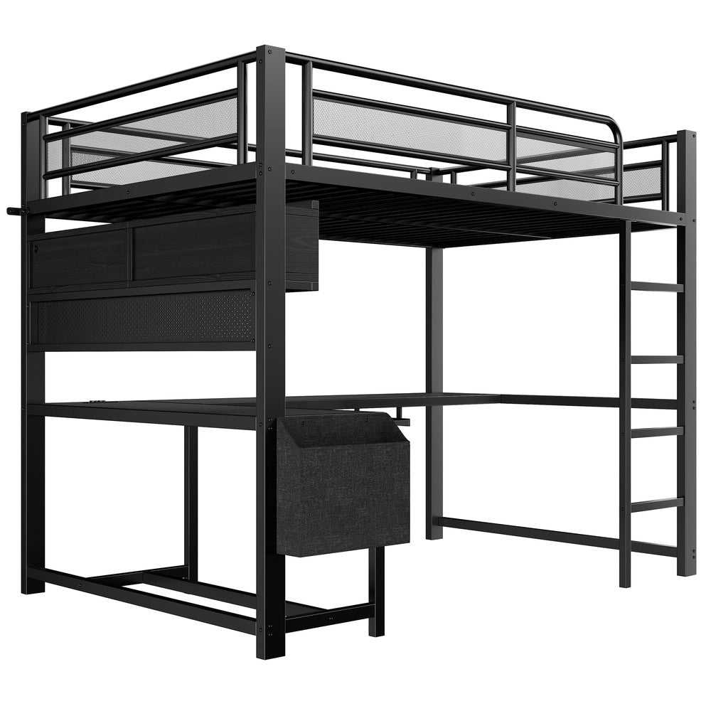 Letto a soppalco Gaming con Scrivania ¨C Minimal ¨C Nero 140x200 cm con LED