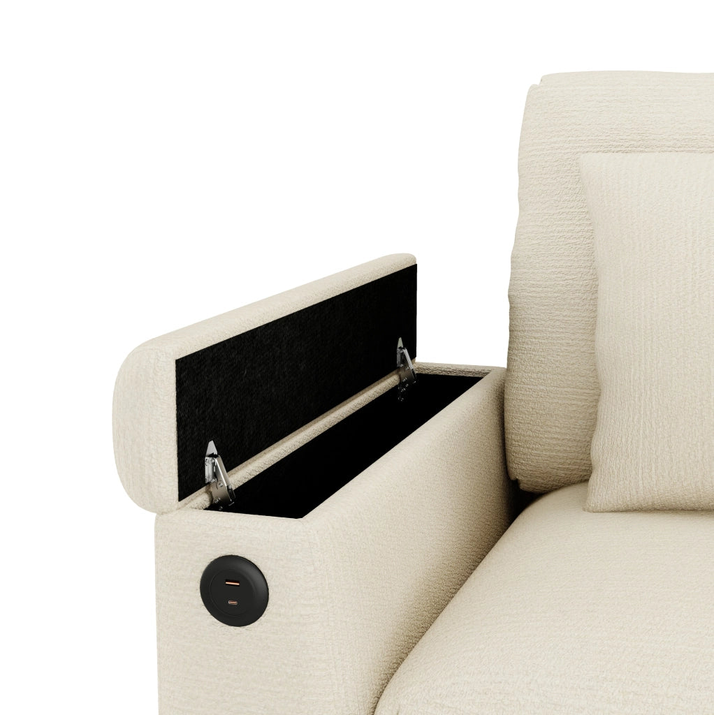 Divano modulare a 3 posti in chenille con USB; tavolino ribaltabile e portabevande; beige