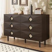Tavolo trucco elegante con 6 cassetti - Zephmum- Maniglie in rattan, stabile e pratico
