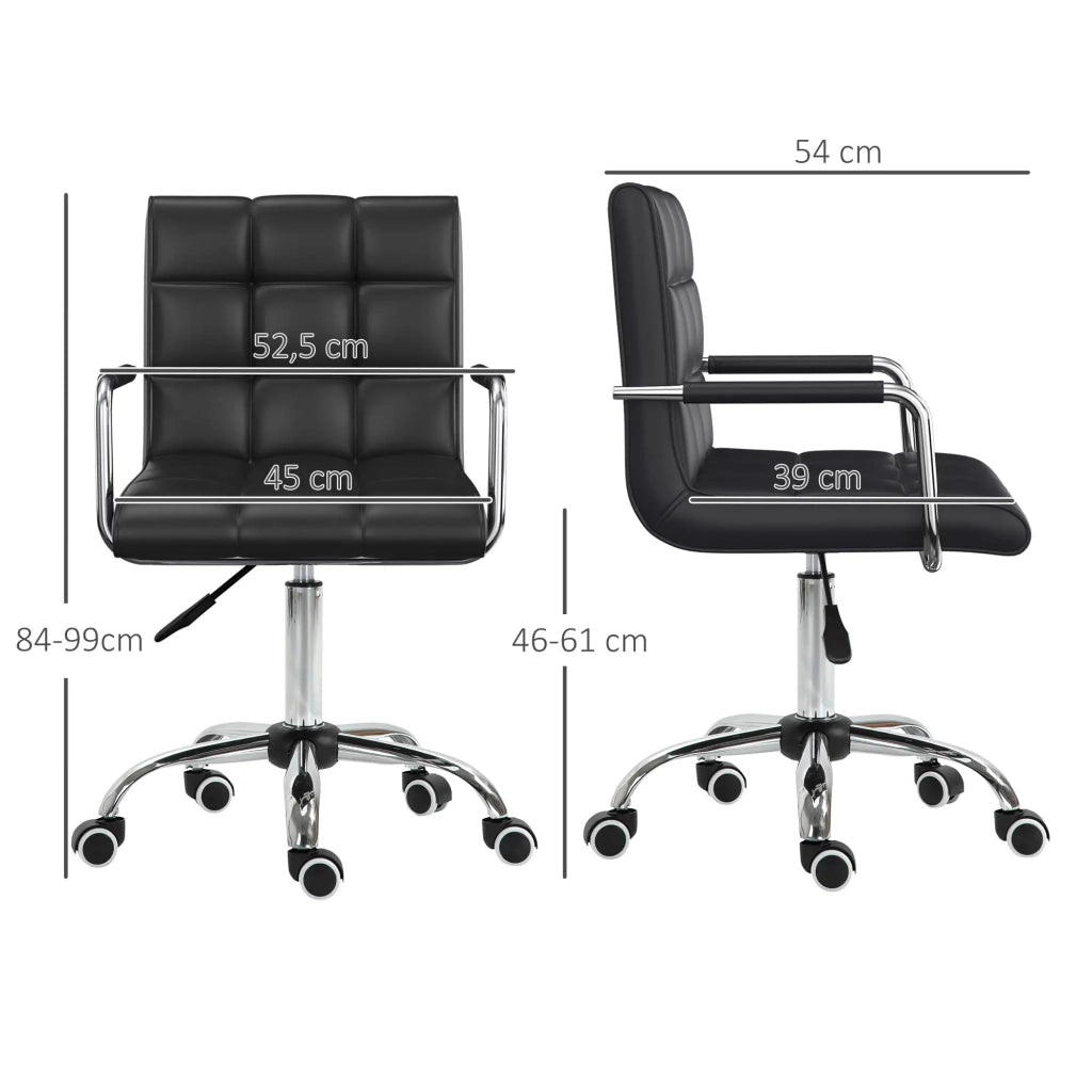 Sedia da ufficio girevole imbottita con altezza regolabile, braccioli e ruote per computer in PVC nero 46 × 61 cm
