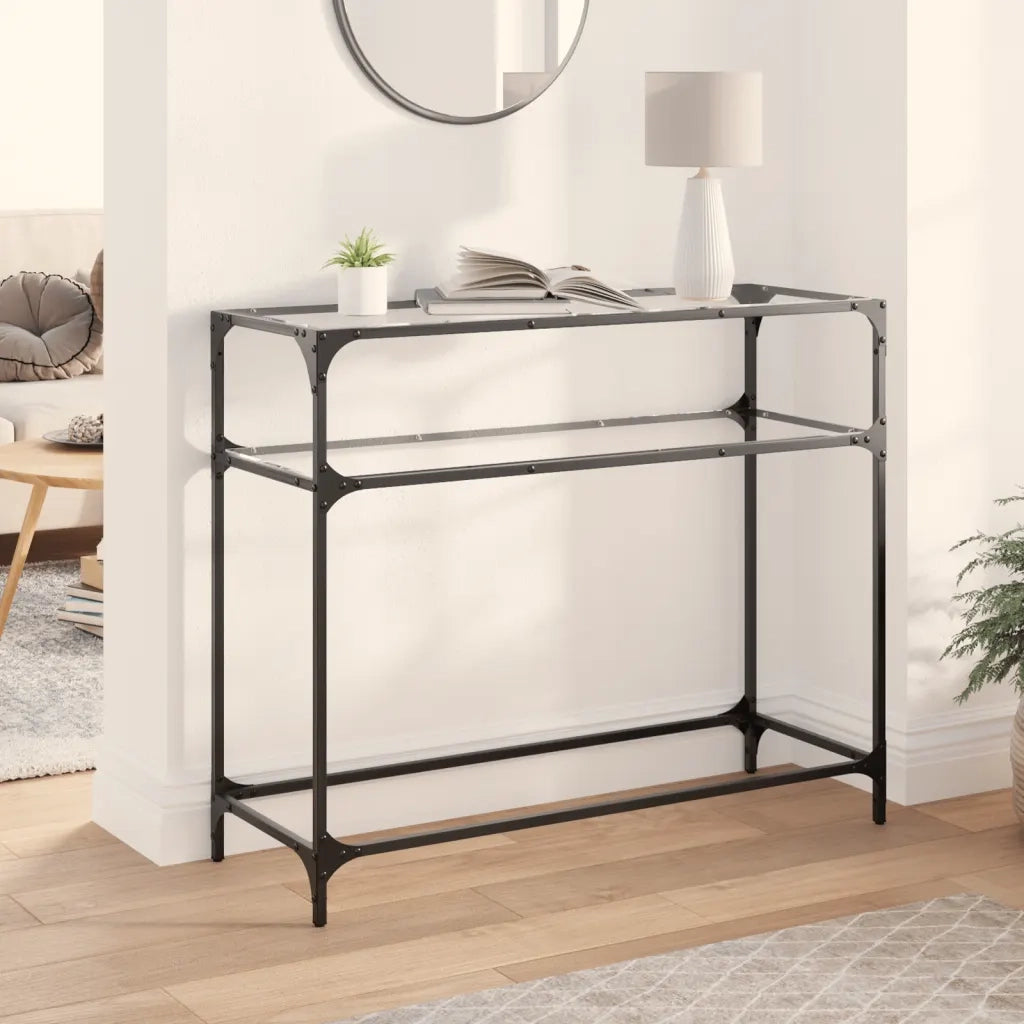 Tavolino Consolle | Tavolo d'Ingresso Piano Vetro Trasparente 98x35x81cm in Acciaio