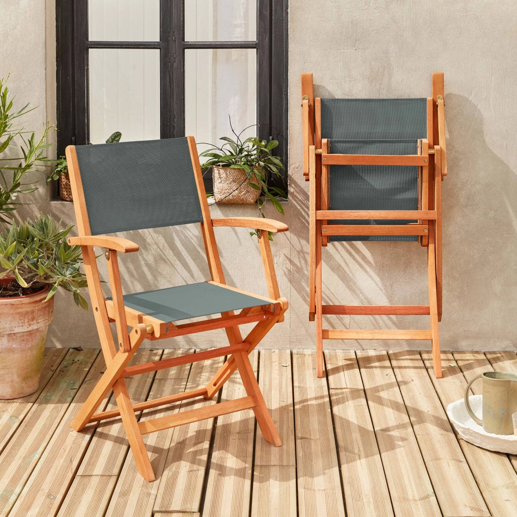 Set 2 sedie da giardino pieghevoli in legno di eucalipto, verde kaki