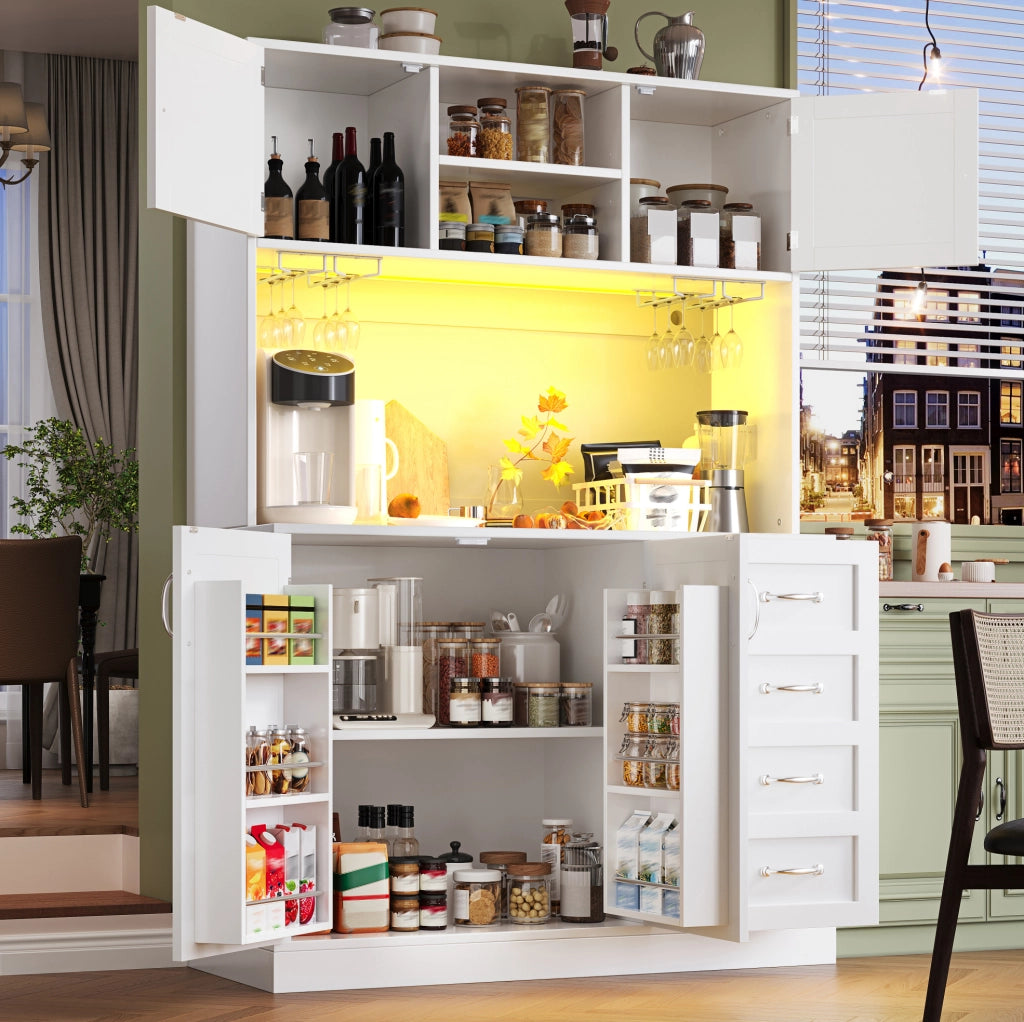 Credenza buffet LED 120x40x188 cm bianca in MDF