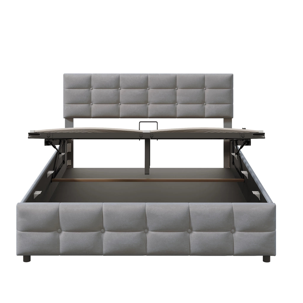 Letto Contenitore 180x200 cm; Letto Matrimoniale; sollevamento idraulico; in Velluto Olandese; Grigio