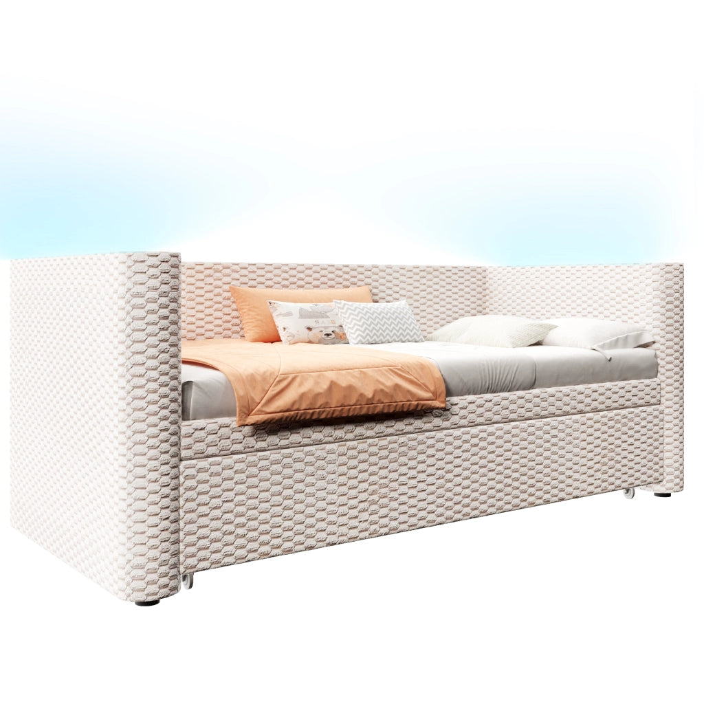 Daybed in velluto con letto estraibile e LED, 90x200/180x200 cm, beige