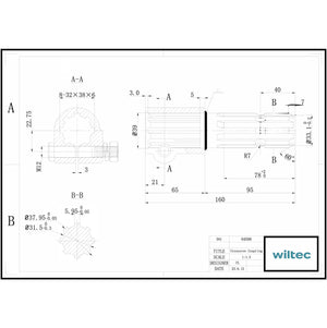 Boccola albero cardanico 160mm con attacco albero scanalato 8-32x38x6 per albero di uscita 8-32x38x6