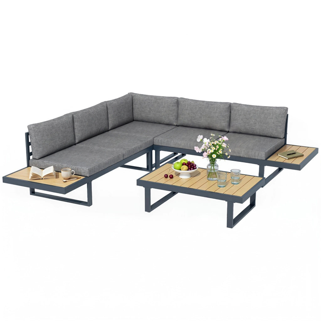Set divano angolare 5 posti con tavolino ¨C zephmum ¨C grigio antracite polyrattan