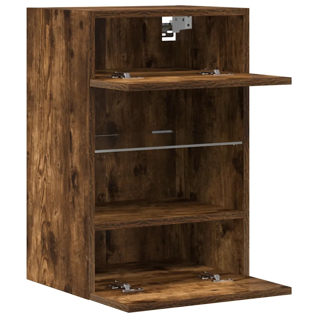 Mobili da parete con luci LED per TV 2pz Rovere Fumo 40x30x60,5 cm 837087