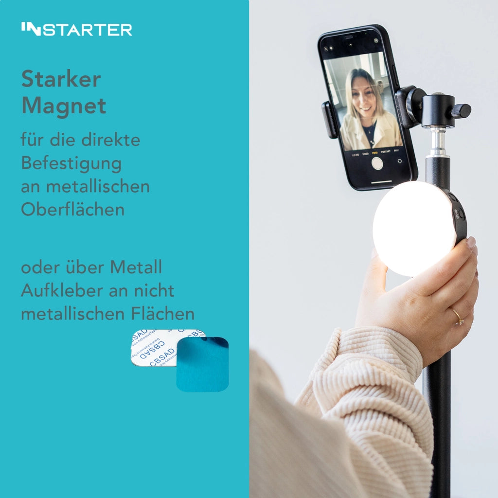 Instarter Mini LED RGB con testa a sfera, Luce per smartphone, fotocamera, fotografia, videochiamate, streaming, Batteria da 2500mAh