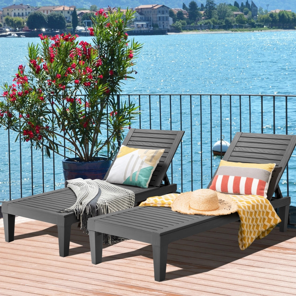 Chaise longue da esterno con schienale regolabile, Sedia reclinabile resistente alle intemperie per cortile Nero-Poltrone e sdraio