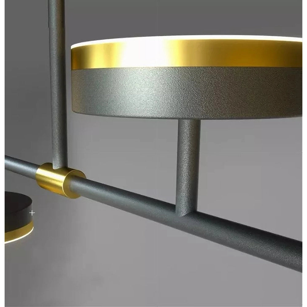 Trade Shop - Lampadario A Sospensione Led 37w Con 5 Cerchi Orizzontale Nero Oro Luce Naturale 71354 -