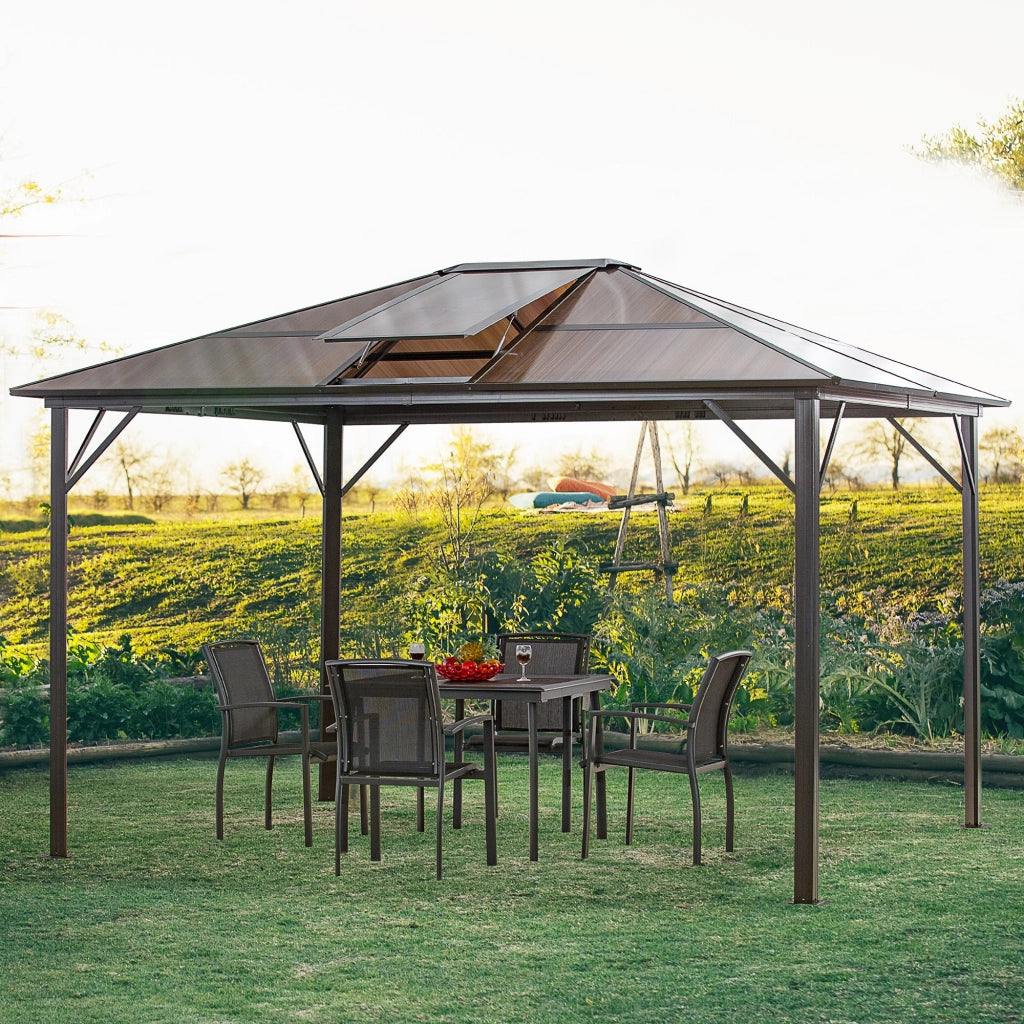 EasyComfort Gazebo da Giardino 3.6x3m con Tetto Apribile in Policarbonato e Struttura in Alluminio