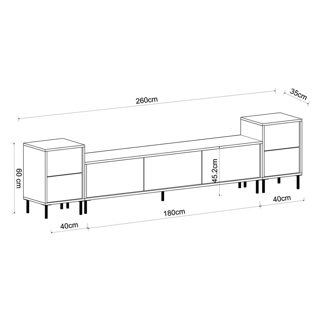 Cortin, Mobile Porta tv 2 Ripiani, 180x35x45h cm Bianco