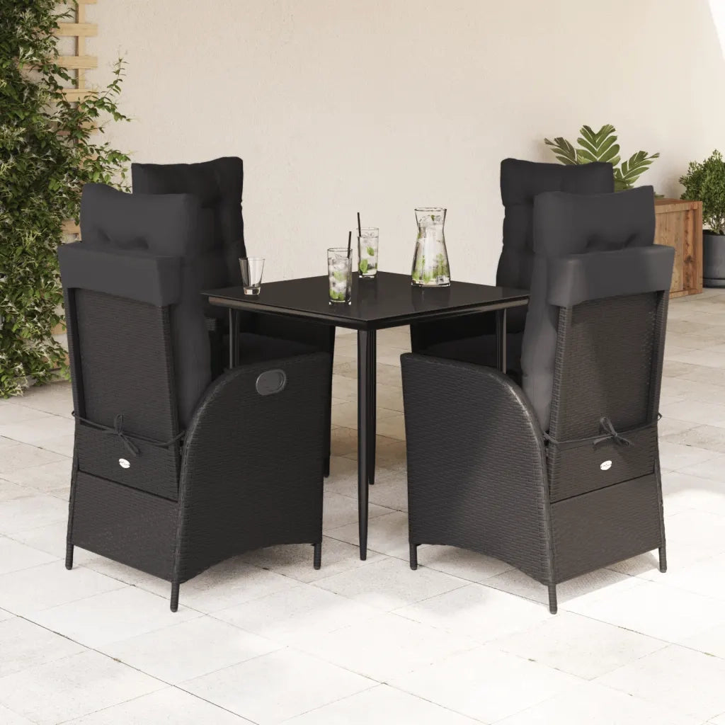 Set da Pranzo da Giardino 5 pz Nero con Cuscini in Polyrattan 3213176
