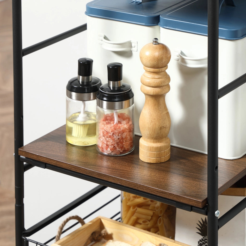 Carrello Multiuso con 2 Ripiani 2 Cestini Estraibili 4 Ganci ¨C Xylo ¨C Noce Nero 40x38x111 cm