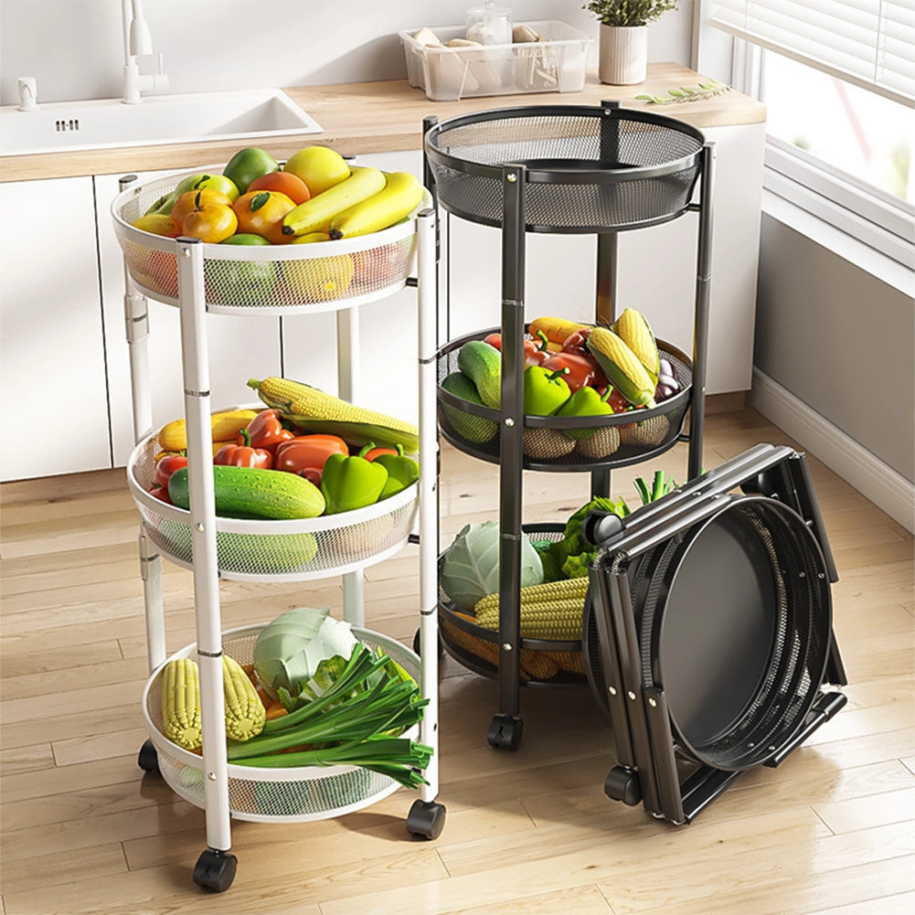 Carrello Pieghevole Salvaspazio Nero con 3 Ripiani Organizer Versatile 88x35cm