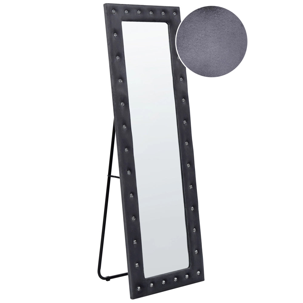 Specchio da terra in velluto grigio 50 x 150 cm cornice decorativa strass con supporto glamour da terra sospeso per armadio camera da letto soggiorno