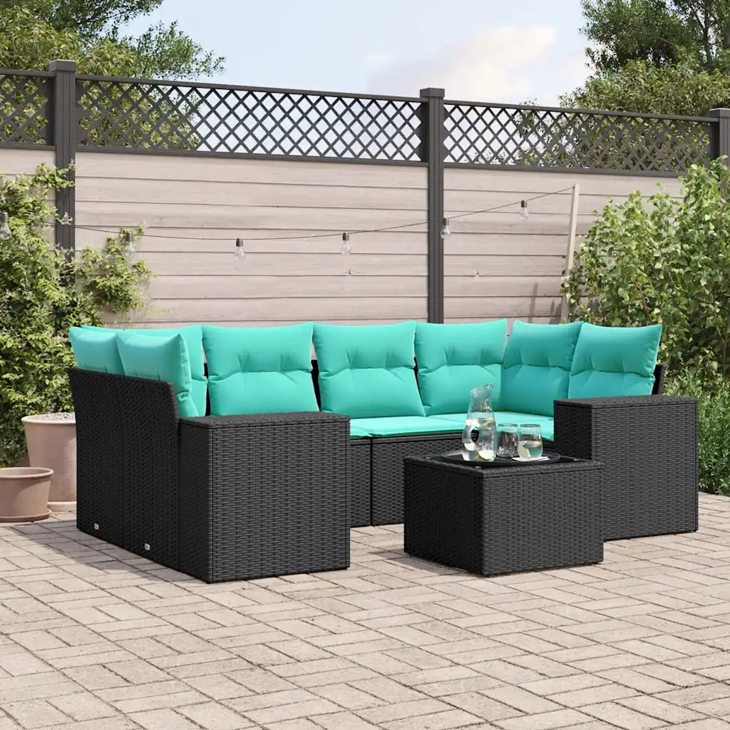 Set Divani da Giardino 7 pz con Cuscini Nero in Polyrattan 3222316