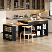 ISOLA CUCINA Multifunzionale 150x90x90 cm Nero/Naturale con tavolo estraibile