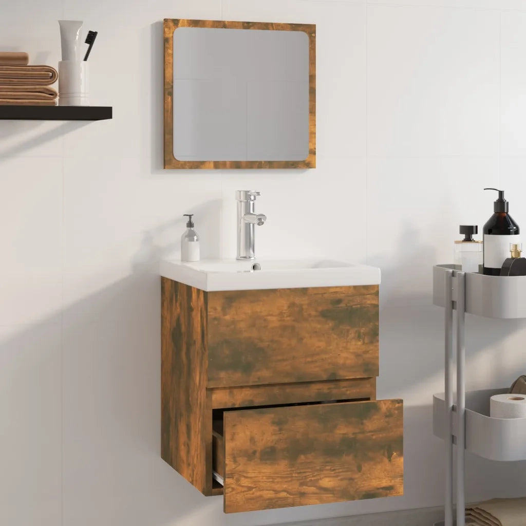 Set di Mobili da Bagno Rovere Fumo in Legno Multistrato 3152864