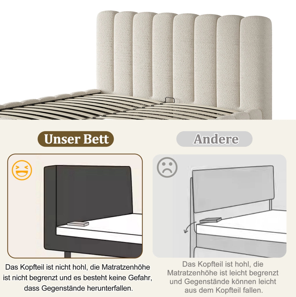 Letto matrimoniale contenitore 160x200 cm in bouclé bianco