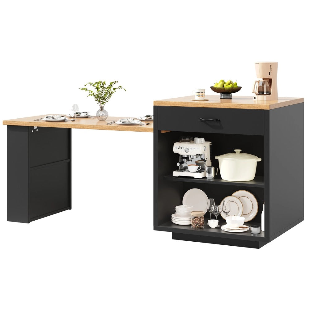 Isola Cucina Allungabile con LED ¨C Xylo ¨C MDF, Cassetti, Ante in Vetro, Credenza Moderna