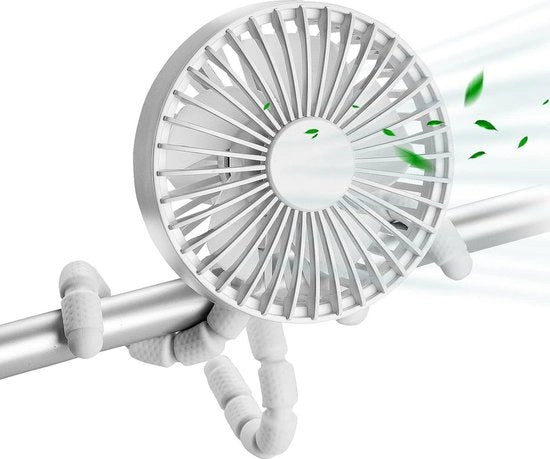 Ventilatore per lettini - statore ventilatore con 3 velocità - ventilatore clip caricabile via USB-C portatile per lettini da auto e tenda - bianco
