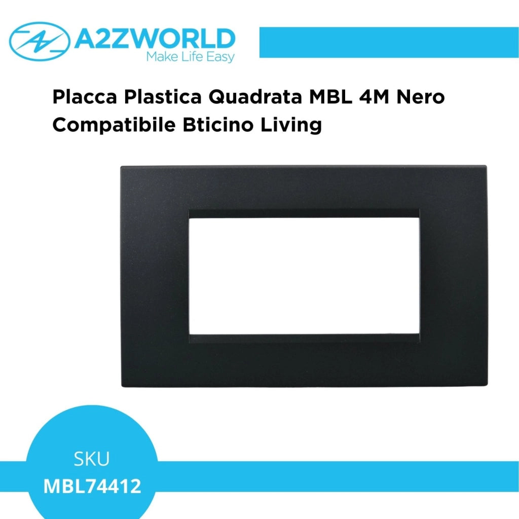 Placca Plastica Quadrata MBL 4M Nero Compatibile Bticino Living BLN89402