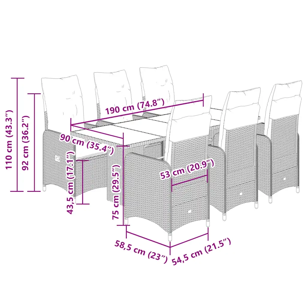 Set da BistrÃ² da Giardino 7 pz con Cuscini Beige in Polyrattan