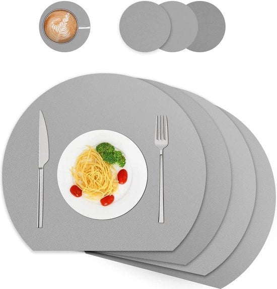 Piatti da tavola in pelle lavabile e supporti - set da 4 - grigio - decorazione da tavola per cucina e sala da pranzo