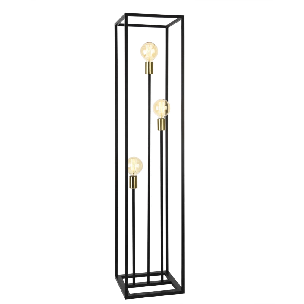 Lampada da Terra Alta 140 cm Piantana con 3 Fonti di Luce senza Paralumi - Telaio Rettangolare in Metallo Nero - lux.pro
