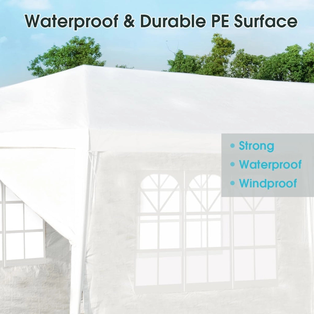 Tenda da Giardino Pieghevole, 3 x 9 m, Impermeabile, Portatile, con Tubi Metallici e Connessione Forte, Gazebo con Corde e Picchetti per Feste, Eventi, Campeggio, Bianco