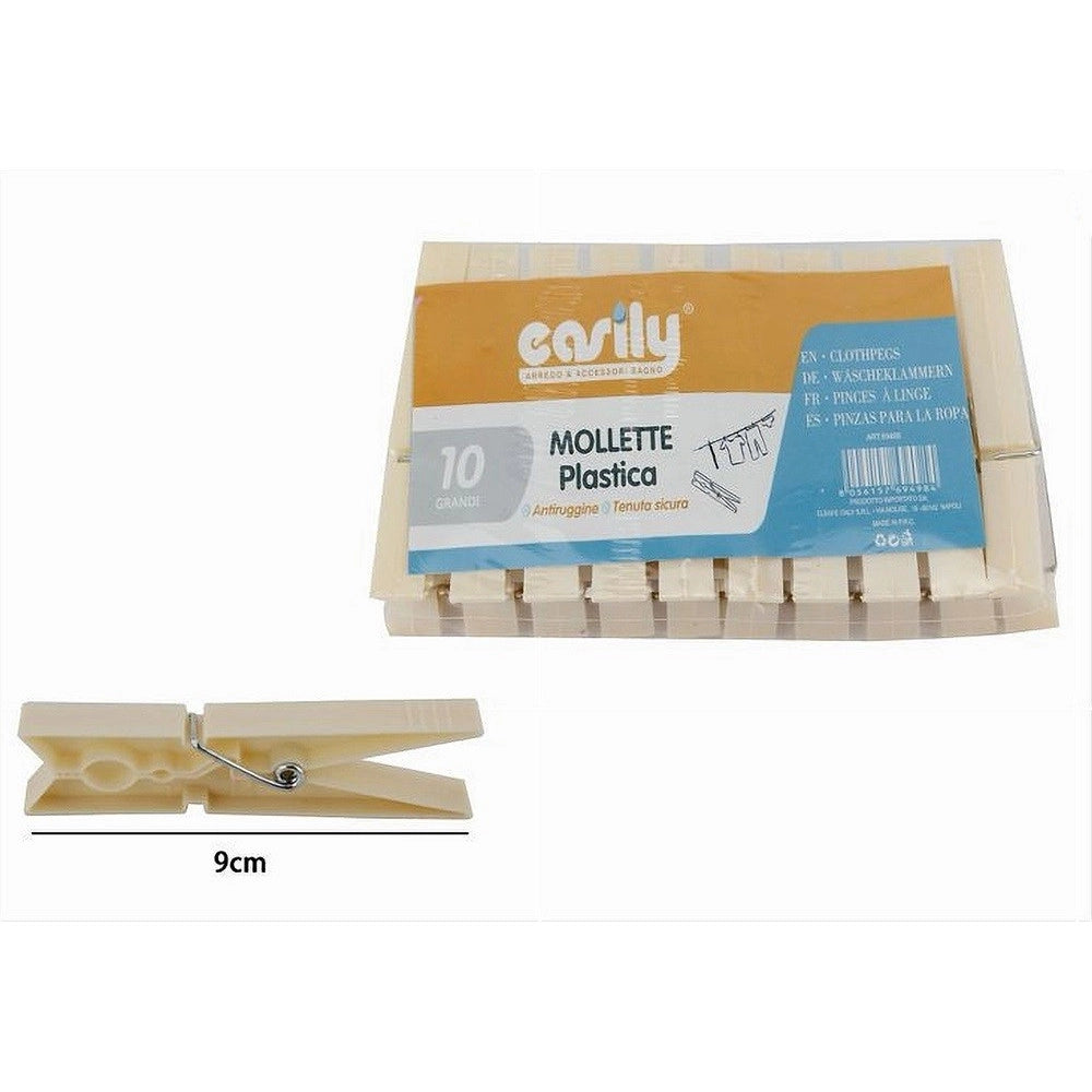 Trade Shop - Set 30 Pz Mollette In Plastica Pinze Bucato Panni Antiruggine Grandi Beige 69498 -