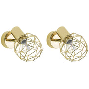 Set di 2 Lampade da Parete applique in metallo dorato con paralume a gabbia regolabile in posizione luce moderna stile glamour