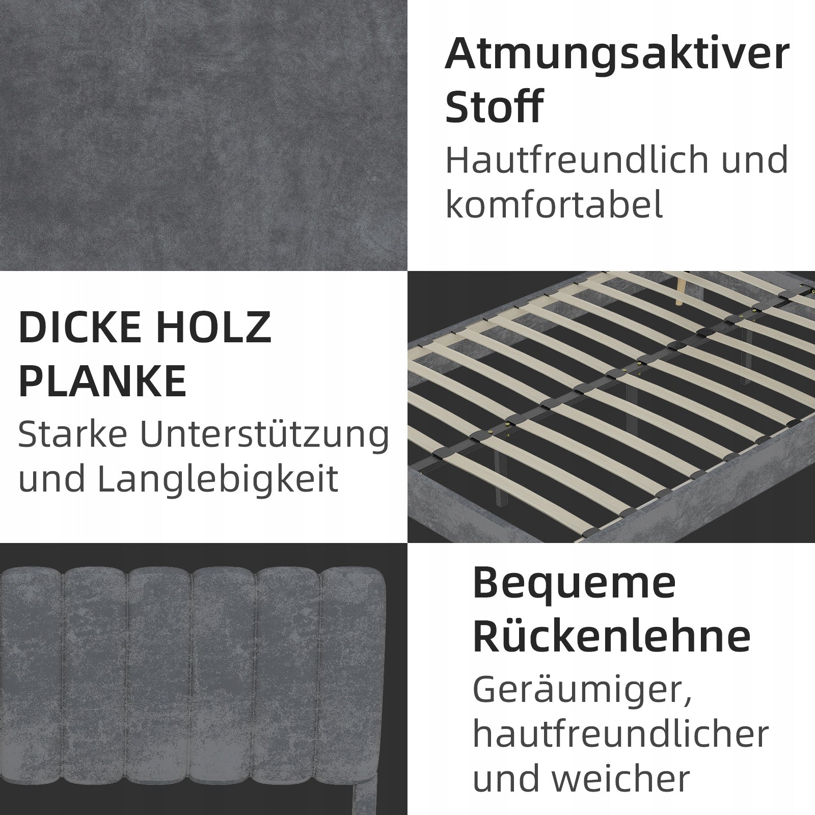 Letto imbottito 140x200 grigio con struttura sollevabile - Xylo