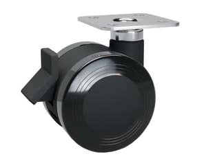 RUOTE ANTITRACCIA IN POLIURETANO CON PIASTRA GIREVOLE E FRENO 172BIS- - ø mm.50 piastra mm.38x38 - mm.58h. port. kg.45 - 4 pezzi AVO