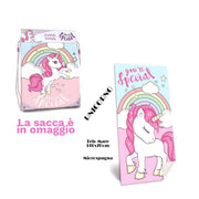 Trade Shop - Telo Mare In Cotone Unicorni + Sacca In Omaggio Asciugamano Mare Piscina Bambine -