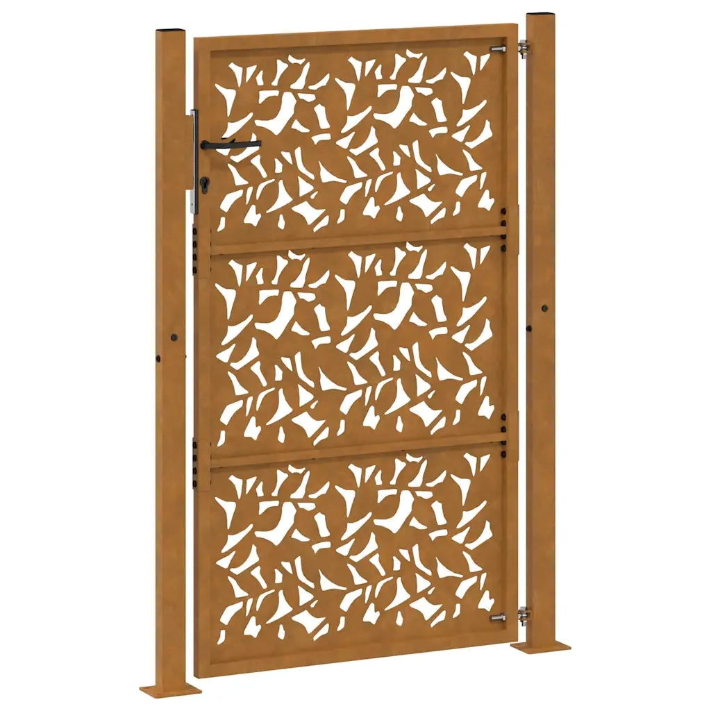 Cancello da giardino 100x150 cm in acciaio corten con design a foglia 4100966
