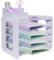 HMXLJJY 5-schivi cartella per lettere, contenitore per A4 carta, cassetto per ufficio, organizzatore per scrivania con cassetti archiviabili, organizzatore per carta da ufficio con contenitore per penne (bianco)