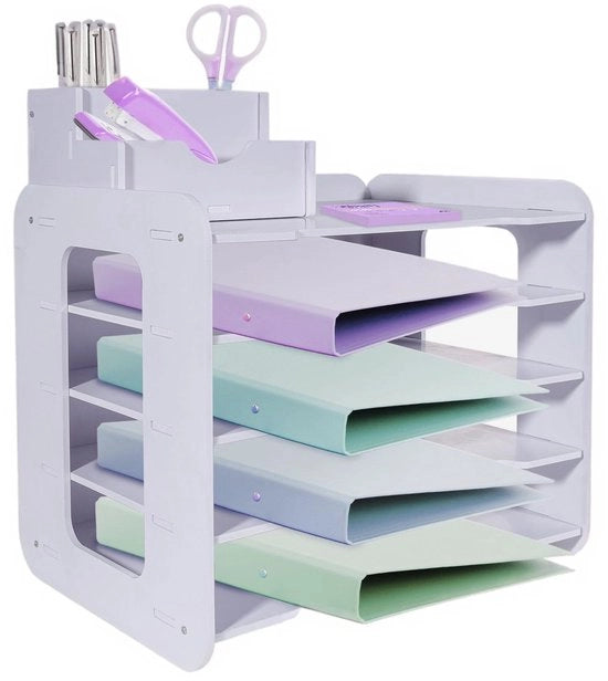 HMXLJJY 5-schivi cartella per lettere, contenitore per A4 carta, cassetto per ufficio, organizzatore per scrivania con cassetti archiviabili, organizzatore per carta da ufficio con contenitore per penne (bianco)