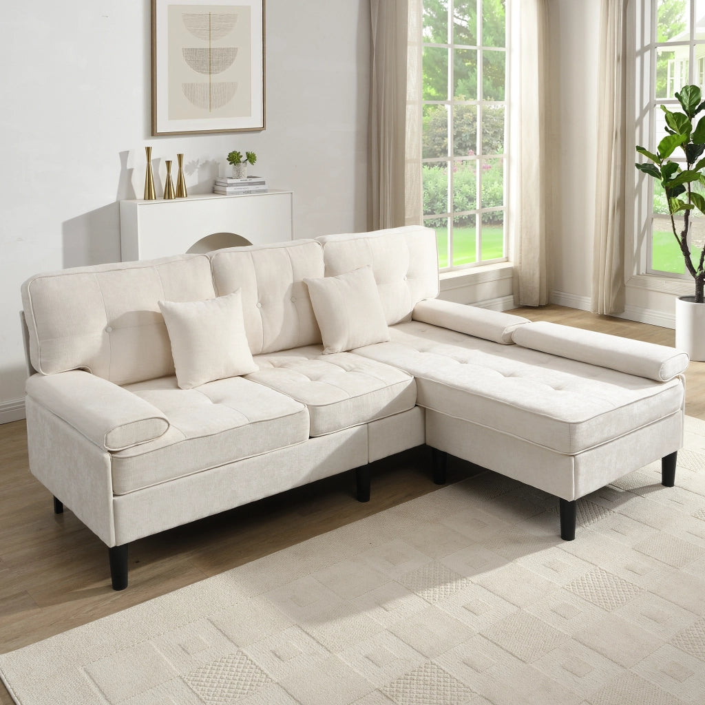 Divano Angolare Chaise Longue con Funzione Letto ¨C MINIMAL ¨C Chenille, 3 Posti, 195 cm