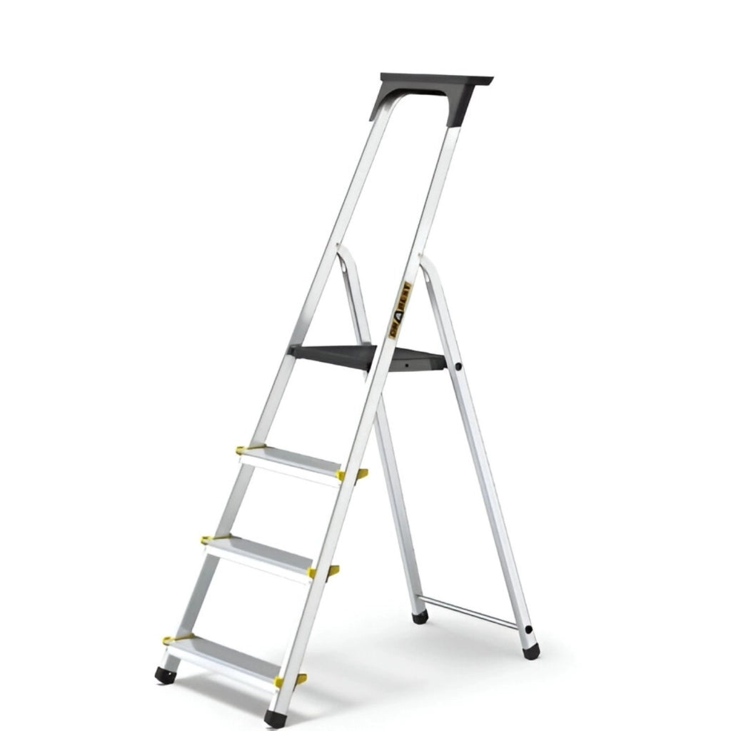 Drabest Scala In Alluminio Con Ripiano, 4 Gradini, Scala A Pioli Fino A 150 Kg, Scala Domestica, Scala Pieghevole (4 Livelli)