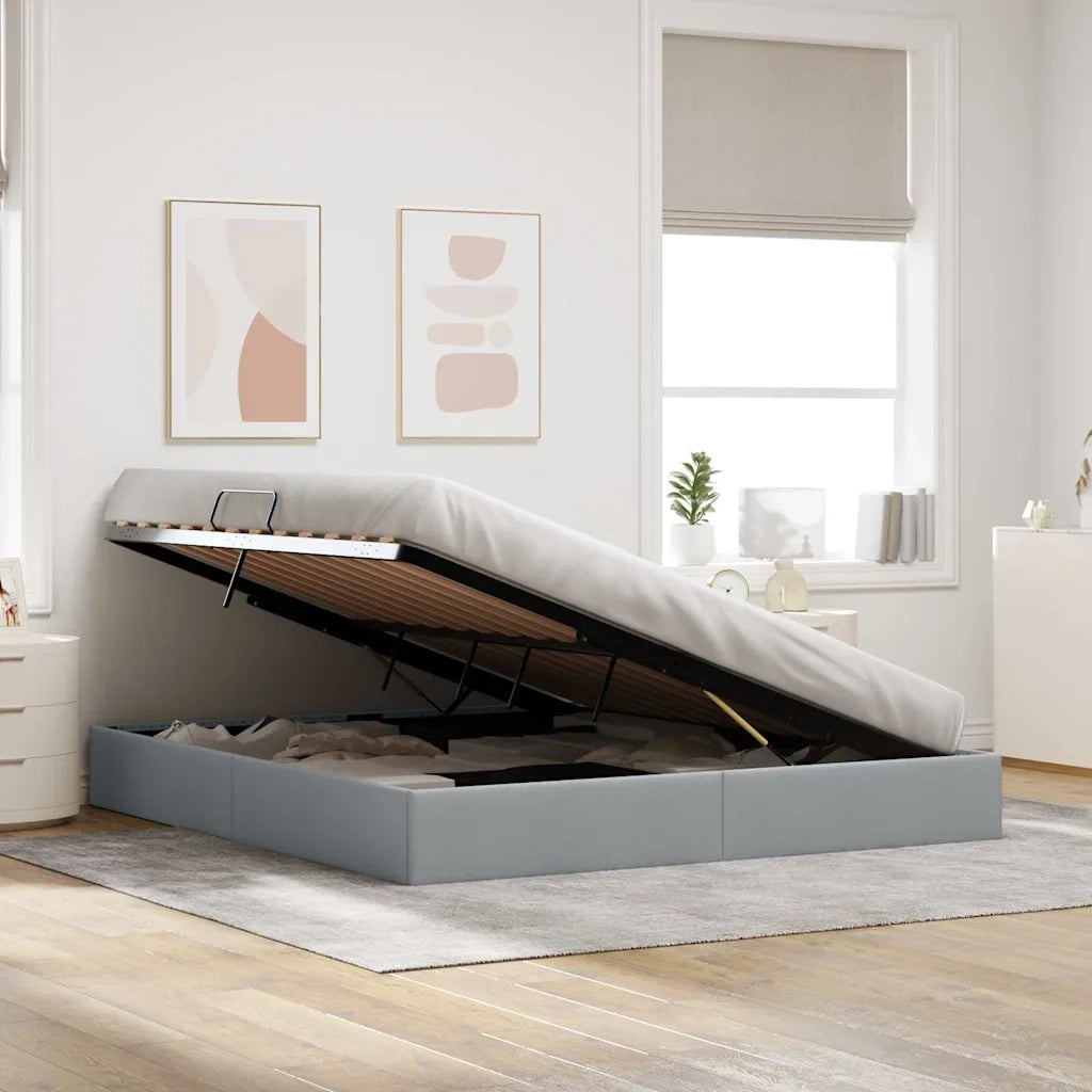 Letto con Contenitore Grigio Chiaro 193 x 203 cm Tessuto 3370060